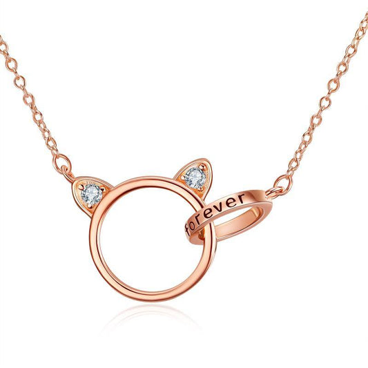 S925 Sterling Silver, Rose Gold plated cat necklace