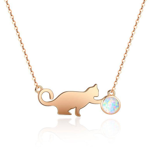 18k Rose Gold Plated Cat Pendant, Synthetic Opal